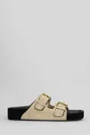 Isabel Marant Beige Suede Sandals With Decorative Buckles In Black
