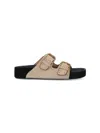 Isabel Marant Beige Suede Sandals With Decorative Buckles In Black