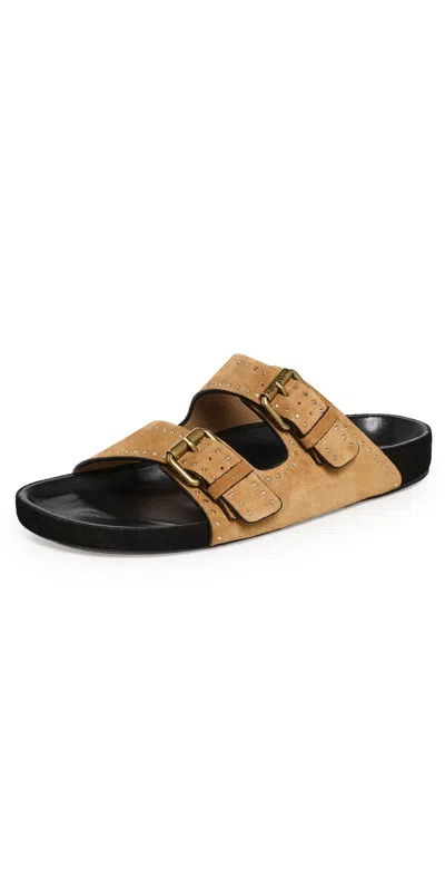 Isabel Marant Lennyo Studded Suede Low-heeled Sandals With Double Strap In Brown