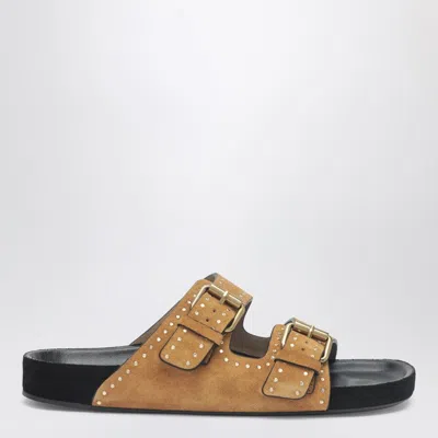 Isabel Marant Lennyo Studded Suede Low-heeled Sandals With Double Strap In Brown