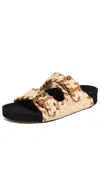 Isabel Marant Lennyo Leather-trimmed Woven Raffia Sandals In Natural/cognac