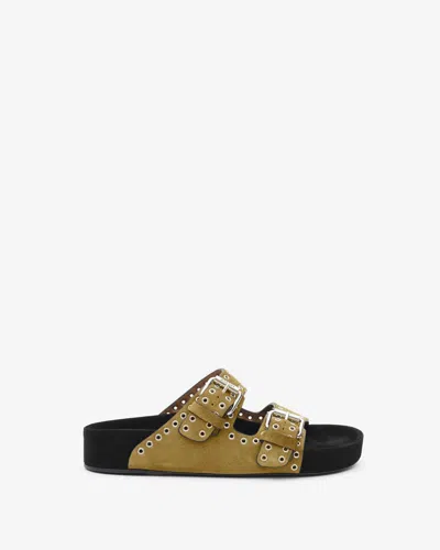 Isabel Marant Beige Suede Sandals With Decorative Buckles In Black