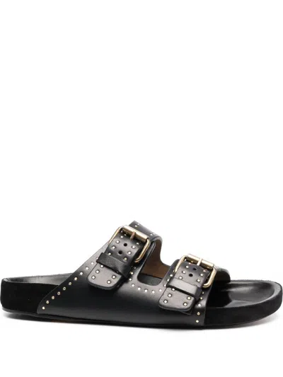 Isabel Marant Black Lennyo Sandals In Faded Black And Silver