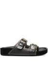 Isabel Marant Lennyo Embroidered Cutout Suede Slides In Black