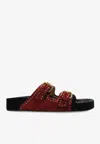 Isabel Marant Lennyo Suede Buckle Sandals In Burgundy