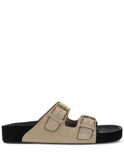 Isabel Marant Beige Suede Sandals With Decorative Buckles In Black