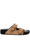 Isabel Marant Lennyo Studded Suede Dual-buckle Sandals In Brown