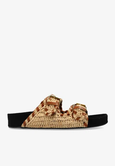 ISABEL MARANT LENNYO WOVEN LEATHER SLIDES
