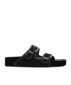 Isabel Marant Lennyo Embroidered Cutout Suede Slides In Black
