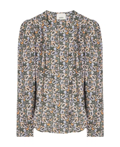 Isabel Marant Lensy Long-sleeved Floral-printed Blouse In Gray