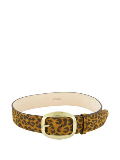 Isabel Marant Leopard Print Calf Leather Belt In Brown