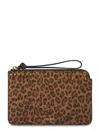 Isabel Marant Leopard Print Flat Pouch With Gold Studs And Wrist Strap In Brown