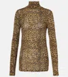 Isabel Marant Joyela Leopard-print Stretch-mesh Turtleneck Top In Multicolor