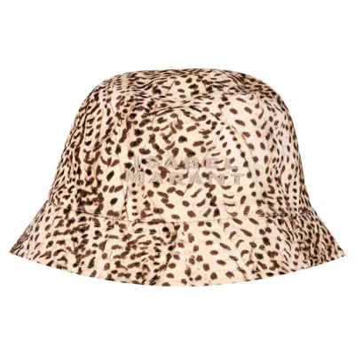 Pre-owned Isabel Marant Leopard Print Logo Bucket Hat In Sand