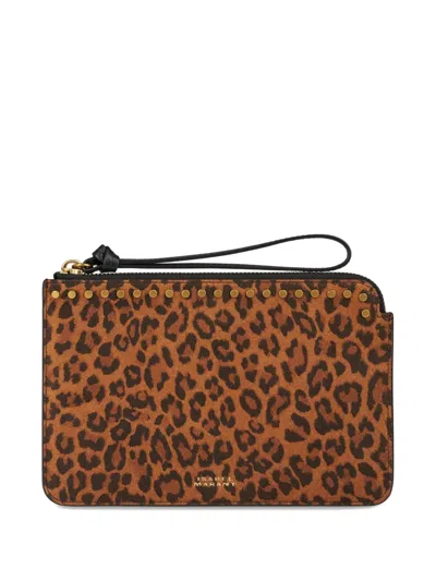 Isabel Marant Leopard-print Studded Clutch Bag In Brown