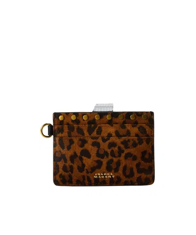 Isabel Marant Leopardprint Suede Card Holder In Brown