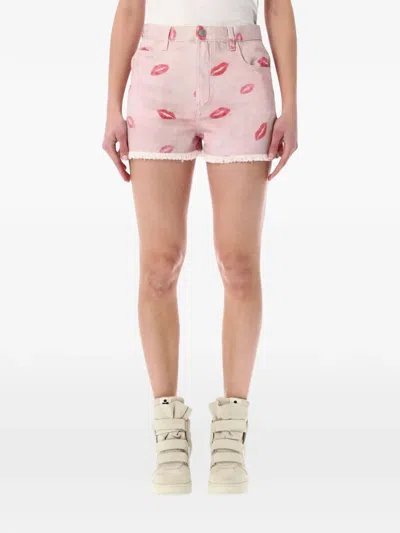 Isabel Marant Lesia The Kiss Lip-print Shorts In Pink