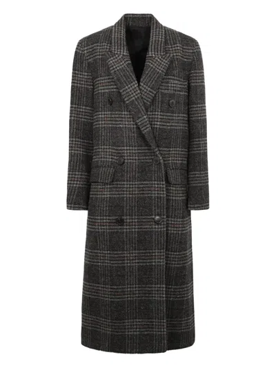Isabel Marant Lexana Check-motif Double-breasted Coat In Gray