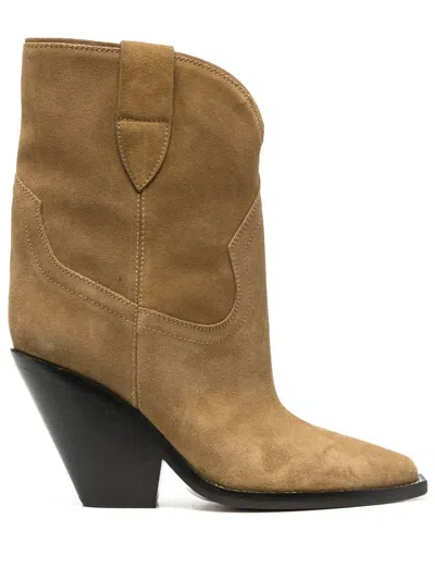 Isabel Marant Leyane Texan Ankle Boots In Taupe Suede