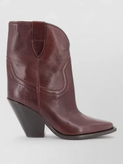 Isabel Marant Leyane Leather Ankle Western Cuban Boots In Brown
