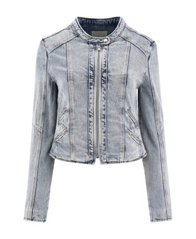 Isabel Marant Leys Band-collar Denim Jacket In Gray