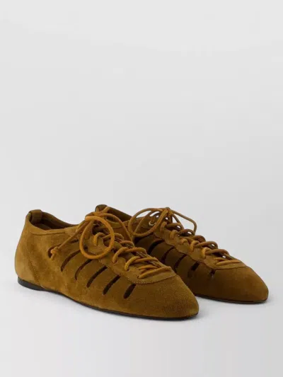 Isabel Marant Leyza Gd Lace Up Ballet Flats Leather In Brown