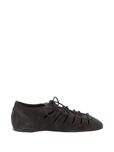 Isabel Marant Leyza Perforated Suede Ballet Flats With Ankle Ties In Black