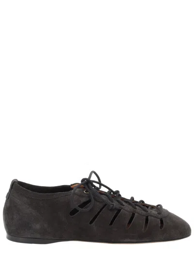 Isabel Marant Leyza Suede Texture Cut-out Flats In Black
