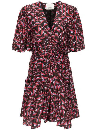 Isabel Marant Graphic-print Ruched Mini Dress In Black