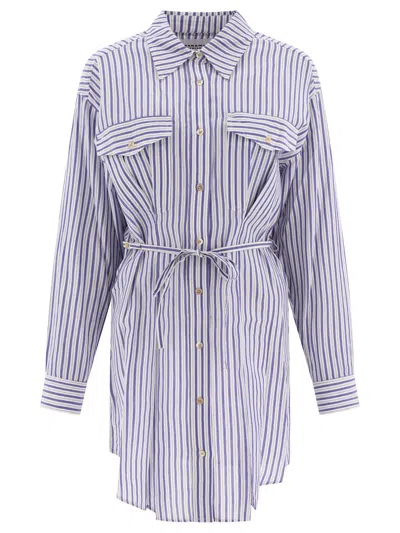 ISABEL MARANT LIGHT BLUE SHIRT DRESS FOR WOMEN WITH CLASSIC COLLAR & BELTED WAIST