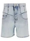 ISABEL MARANT LIGHT BLUE SHORTS WITH PATCH LOGO AND CONTRASTING DETAILS IN COTTON DENIM WOMAN