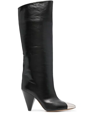 Isabel Marant Knee Leather Boots Metallic Detail In 01bk