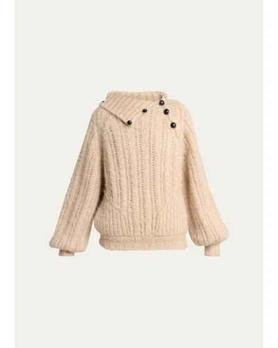 Isabel Marant Lily Alapca-mohair Rib Folded Turtleneck Sweater In Beige