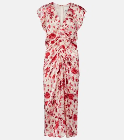 Isabel Marant Lindsay Floral Ruched Jacquard Midi Dress In Multi