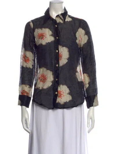 Pre-owned Isabel Marant Linen Floral Print Blouse In Black