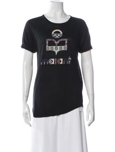 Pre-owned Isabel Marant Linen Graphic Print T-shirt In Black