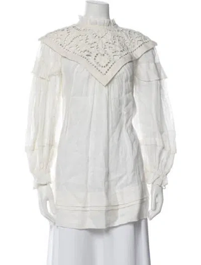 Pre-owned Isabel Marant Linen Mock Neck Blouse In Neutrals/white
