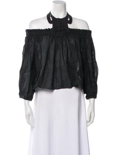 Pre-owned Isabel Marant Linen Off-the-shoulder Blouse In Black