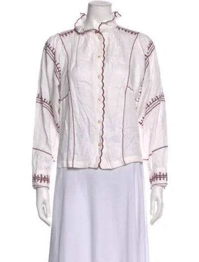 Pre-owned Isabel Marant Linen Patterned Blouse In White
