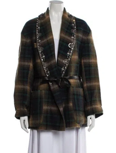 Pre-owned Isabel Marant Linen Plaid Print Coat In Blue