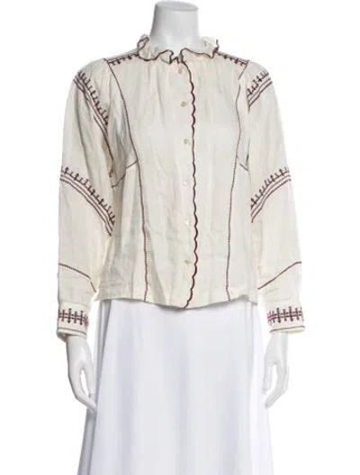 Pre-owned Isabel Marant Linen Printed Top In White
