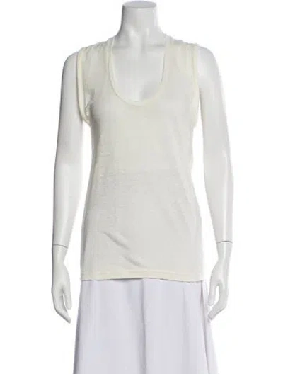 Pre-owned Isabel Marant Linen Scoop Neck Top In White