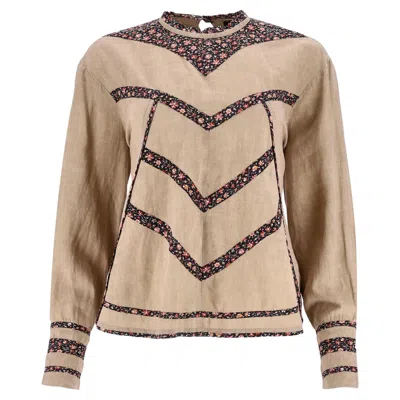 Pre-owned Isabel Marant Linen Top With Floral Trims In Brown