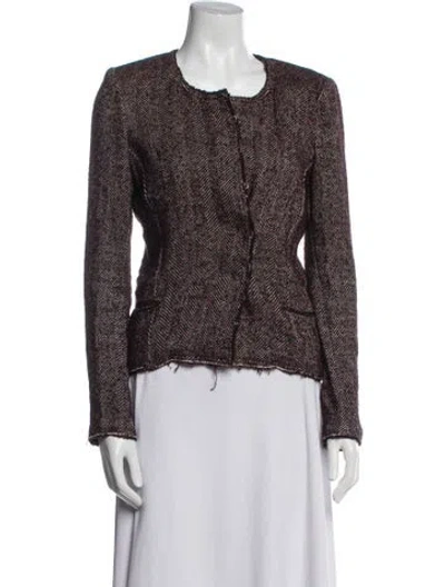 Pre-owned Isabel Marant Linen Tweed Pattern Evening Jacket In Brown