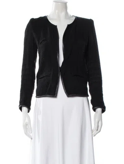 Pre-owned Isabel Marant Linen Tweed Pattern Jacket In Black