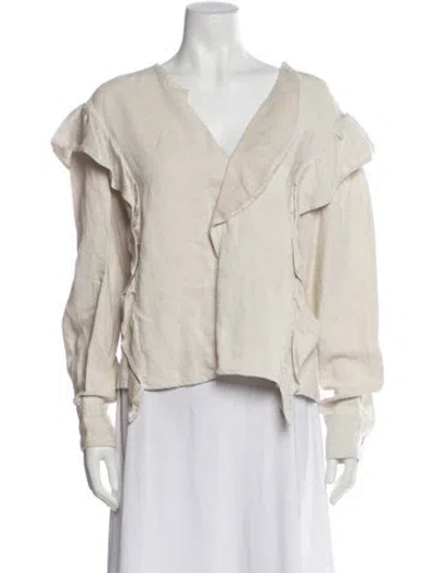 Pre-owned Isabel Marant Linen V-neck Blouse In Neutral