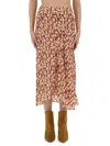 Isabel Marant Lisanne Abstract-print Silk Midi Skirt In Neutral