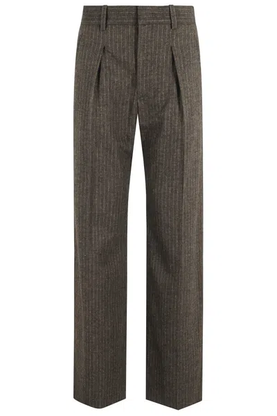 Isabel Marant Lisettagz High-waisted Brown Pinstripe Pants In Multi