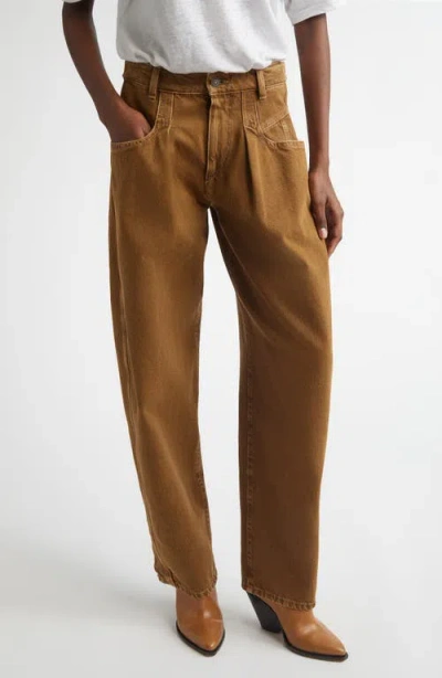 Isabel Marant Lisha Pleated Barrel Leg Jeans In Brown