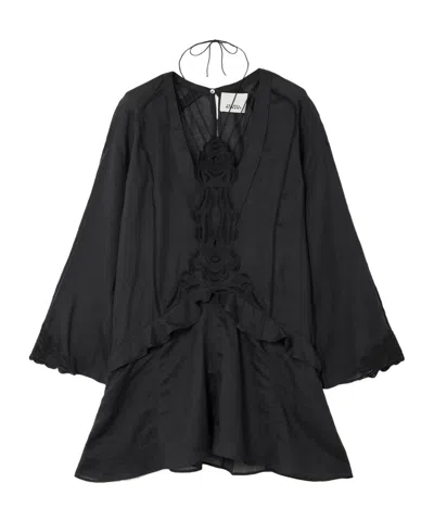 Isabel Marant Liya Lace-trimmed Embroidered Ramie Mini Dress In Black